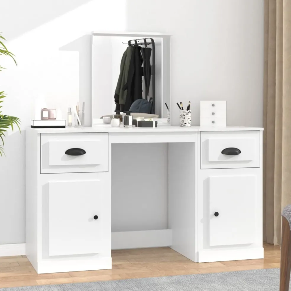 vidaXL Kaptafel met spiegel 130x50x132,5 cm wit