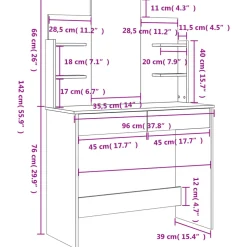 vidaXL Kaptafel met spiegel 96x39x142 cm betongrijs