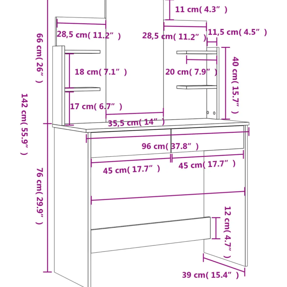 vidaXL Kaptafel met spiegel 96x39x142 cm betongrijs