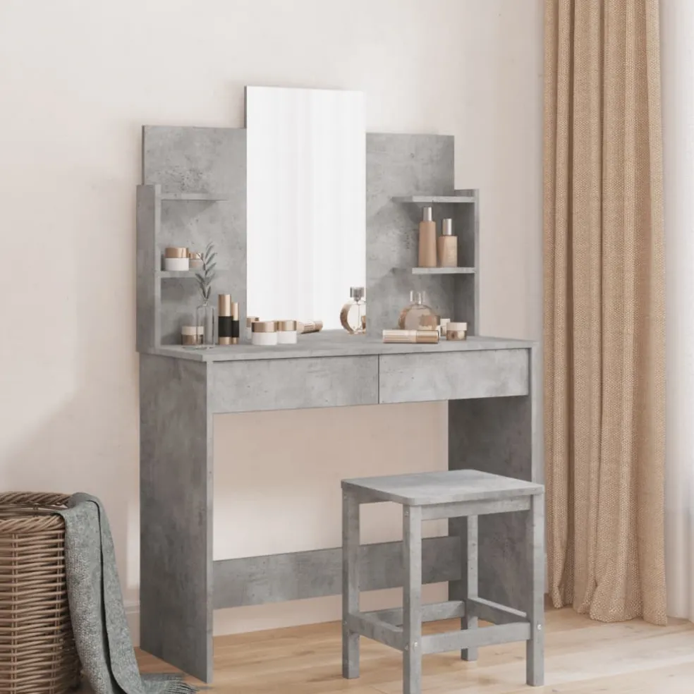 vidaXL Kaptafel met spiegel 96x39x142 cm betongrijs