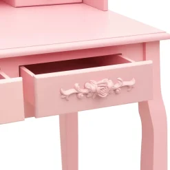 vidaXL Kaptafelset met kruk 75x69x140 cm paulowniahout roze