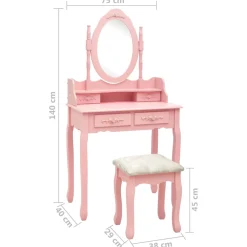 vidaXL Kaptafelset met kruk 75x69x140 cm paulowniahout roze