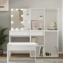 vidaXL Kaptafelset met LED's bewerkt hout wit