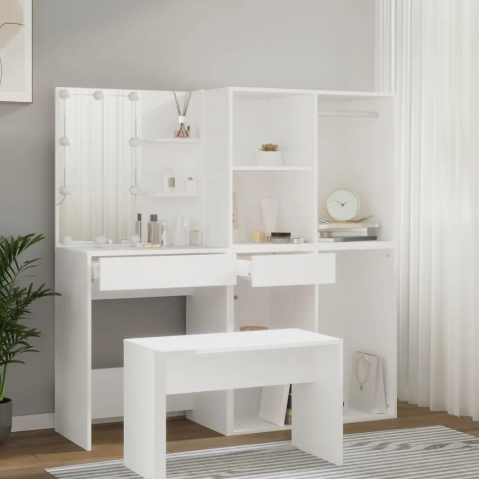 vidaXL Kaptafelset met LED's bewerkt hout wit