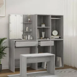 vidaXL Kaptafelset met LED's bewerkt hout grijs sonoma eikenkleurig