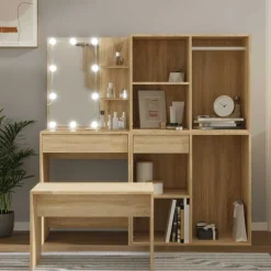 vidaXL Kaptafelset met LED's bewerkt hout sonoma eikenkleurig