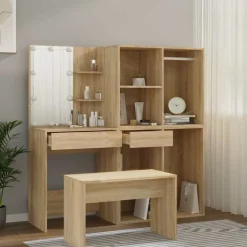 vidaXL Kaptafelset met LED's bewerkt hout sonoma eikenkleurig