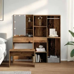 vidaXL Kaptafelset met LED-verlichting bewerkt hout oud houtkleurig