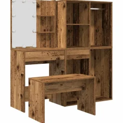 vidaXL Kaptafelset met LED-verlichting bewerkt hout oud houtkleurig