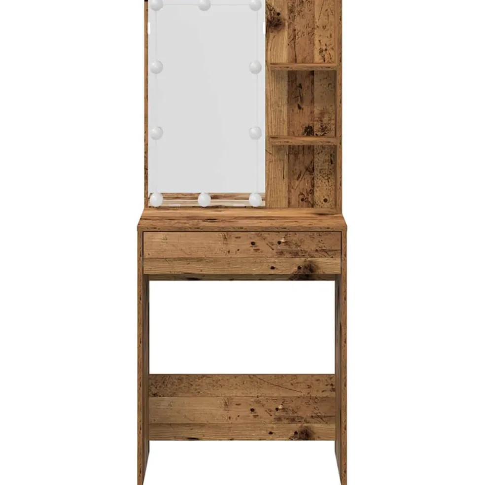 vidaXL Kaptafelset met LED-verlichting bewerkt hout oud houtkleurig