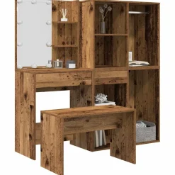 vidaXL Kaptafelset met LED-verlichting bewerkt hout oud houtkleurig