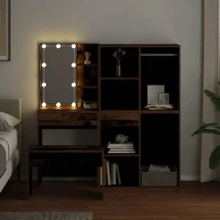 vidaXL Kaptafelset met LED-verlichting bewerkt hout oud houtkleurig