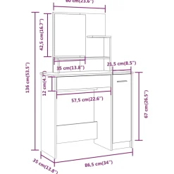 vidaXL Kaptafelset 86,5x35x136 cm grijs sonoma