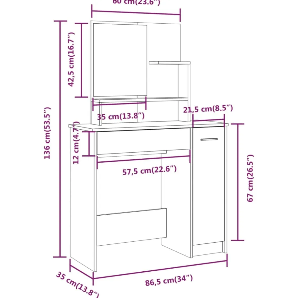 vidaXL Kaptafelset 86,5x35x136 cm grijs sonoma
