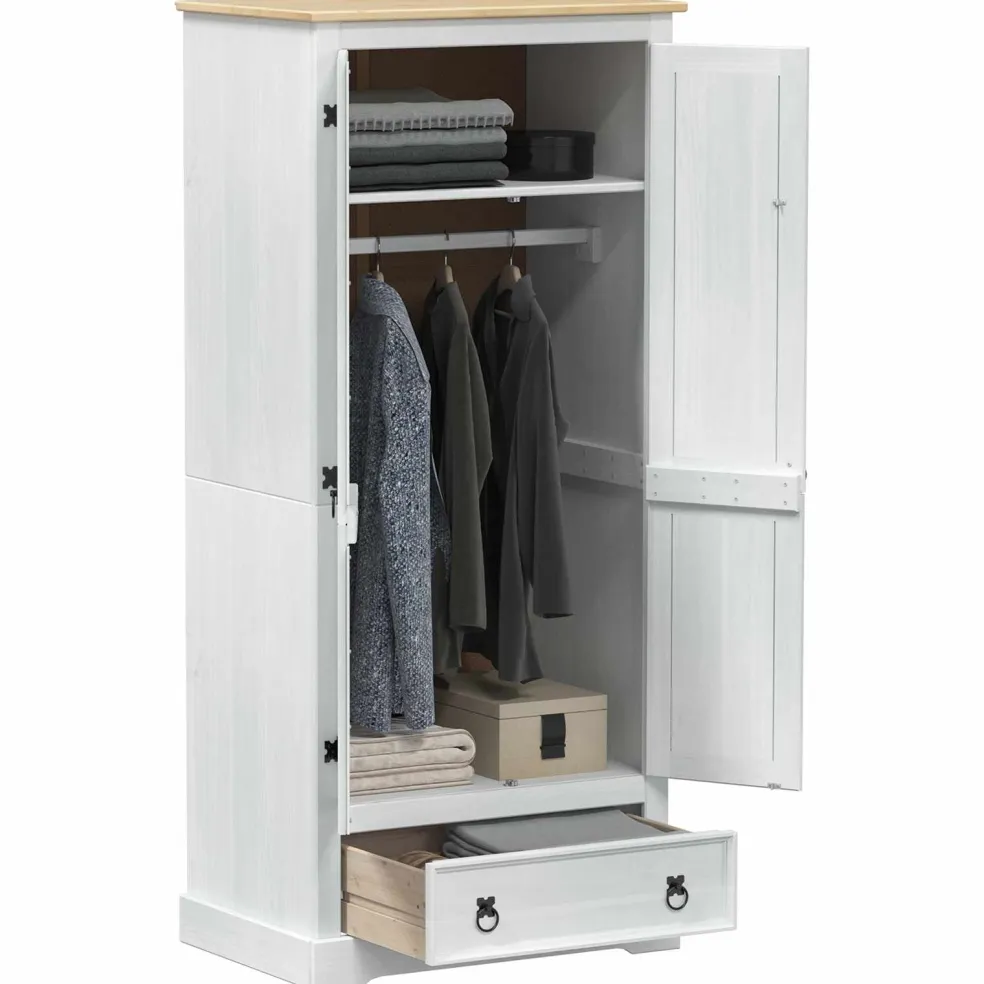vidaXL Kasten met lade Wit 76 x 50 x 170 cm Massief grenenhout