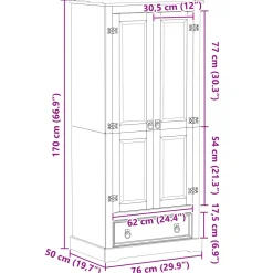 vidaXL Kasten met lade Wit 76 x 50 x 170 cm Massief grenenhout
