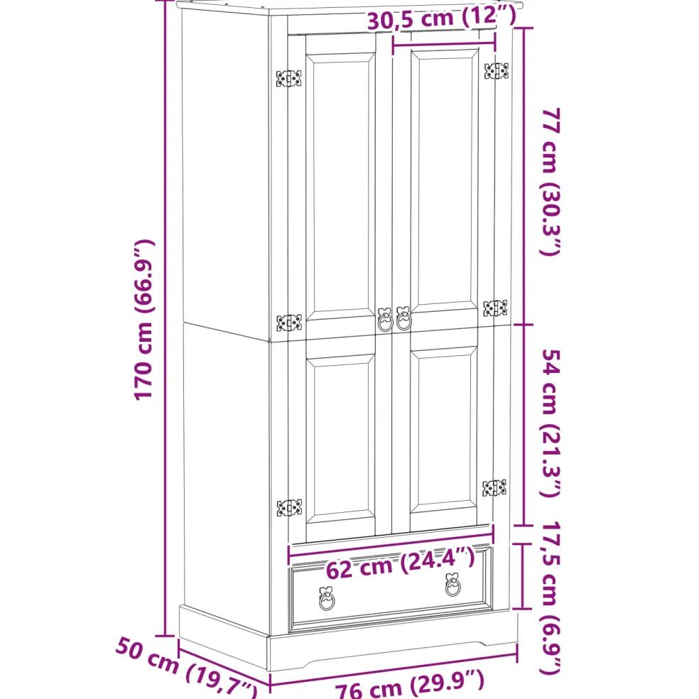 vidaXL Kasten met lade Wit 76 x 50 x 170 cm Massief grenenhout