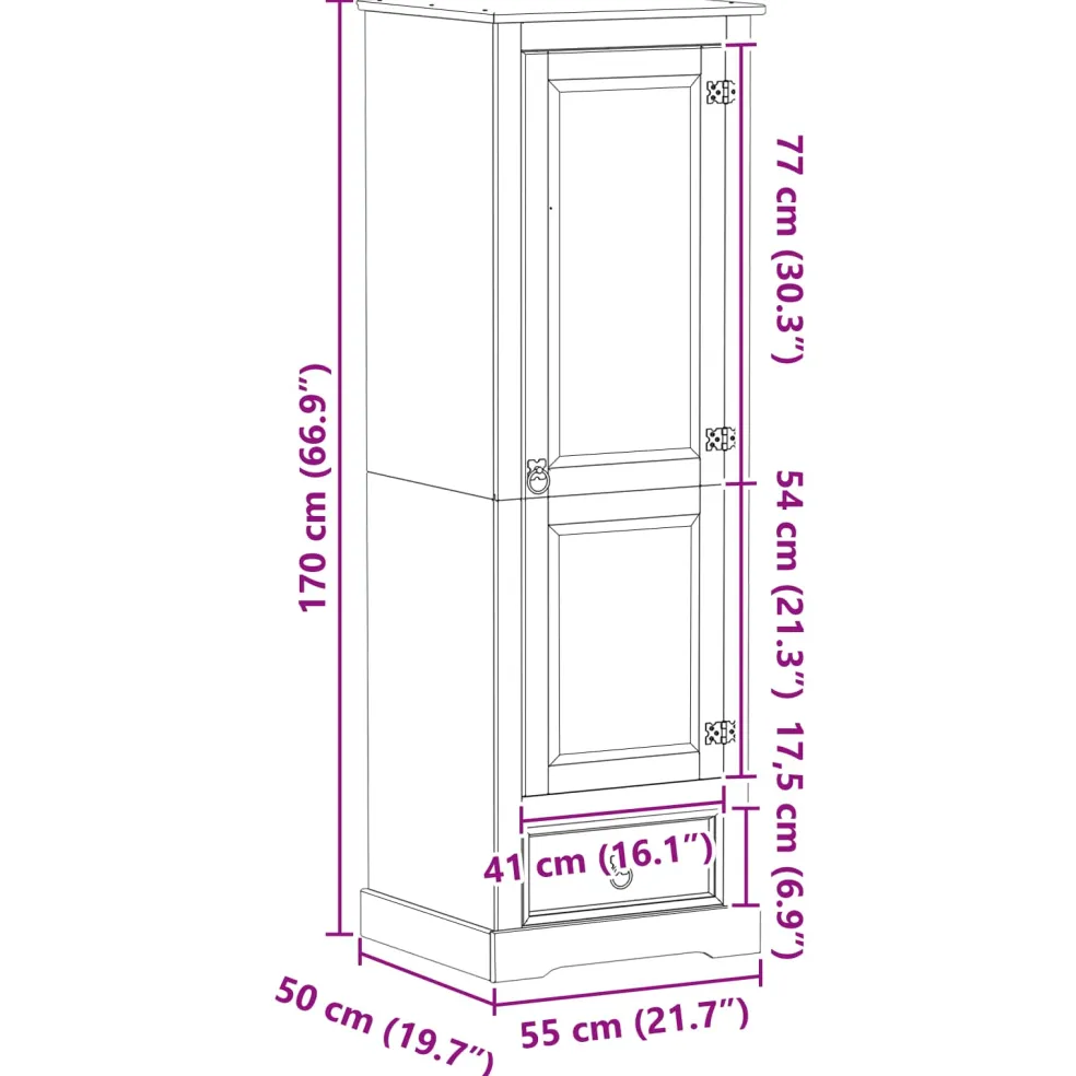 vidaXL Kasten Wit 55 x 50 x 170 cm Massief grenenhout