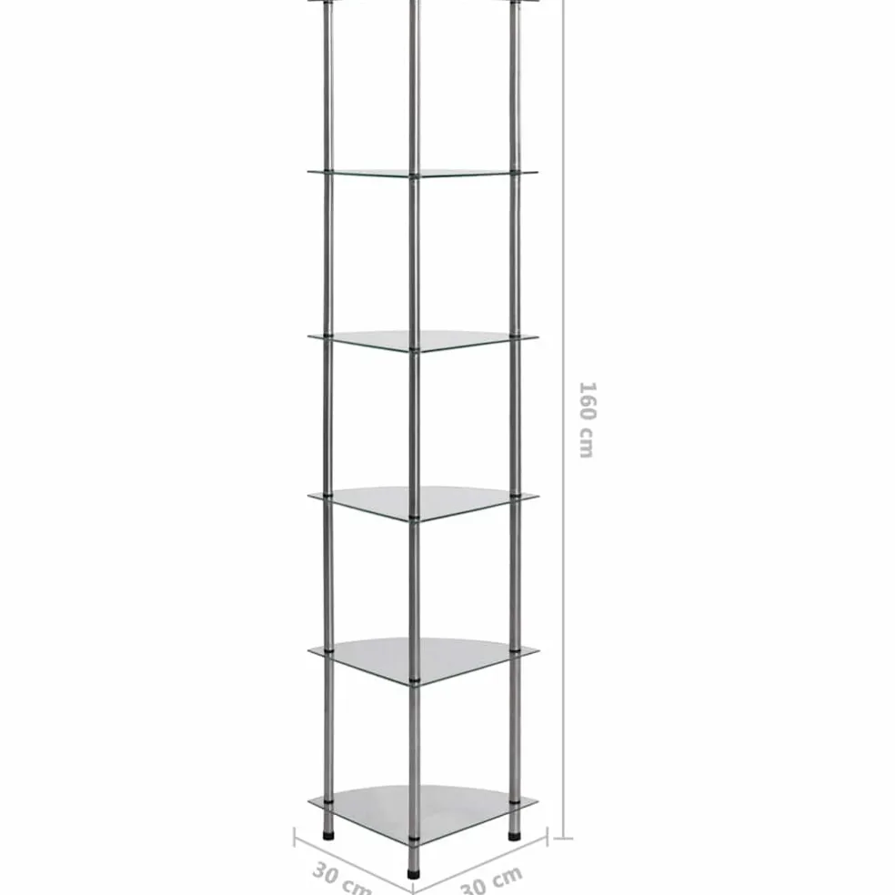 vidaXL Kastje 6-laags 30x30x160 cm gehard glas transparant