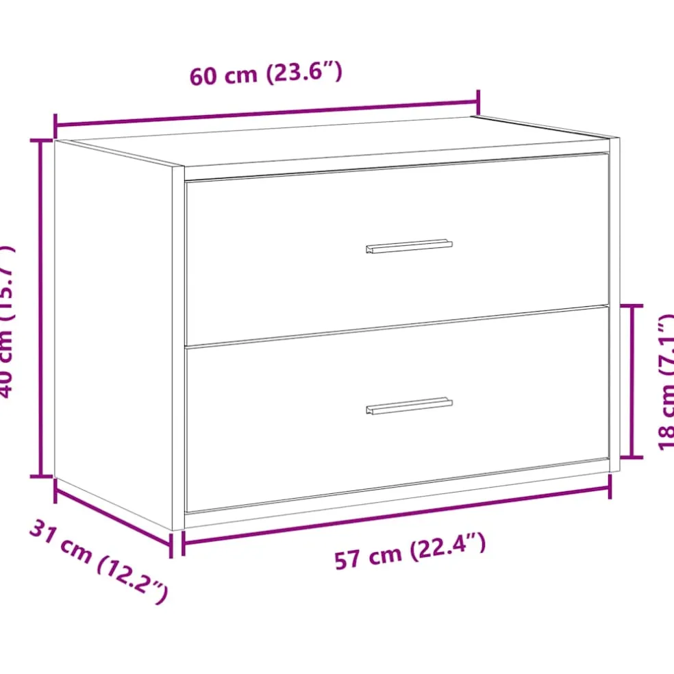 vidaXL Kast met 2 lades 60x31x40 cm bewerkt hout betongrijs