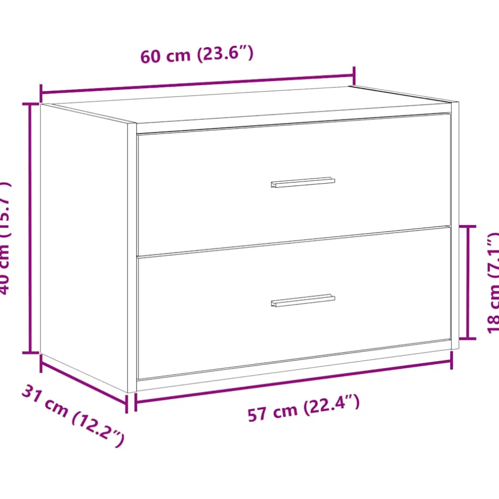 vidaXL Kast met 2 lades 60x31x40 cm bewerkt hout grijs sonoma eiken