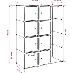 vidaXL Kast met 9 vakken modulair 109x36,5x143 cm zwart en wit