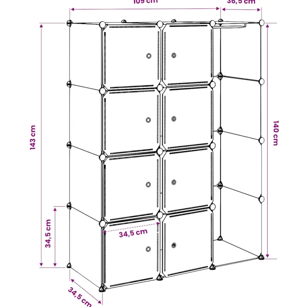vidaXL Kast met 9 vakken modulair 109x36,5x143 cm zwart en wit