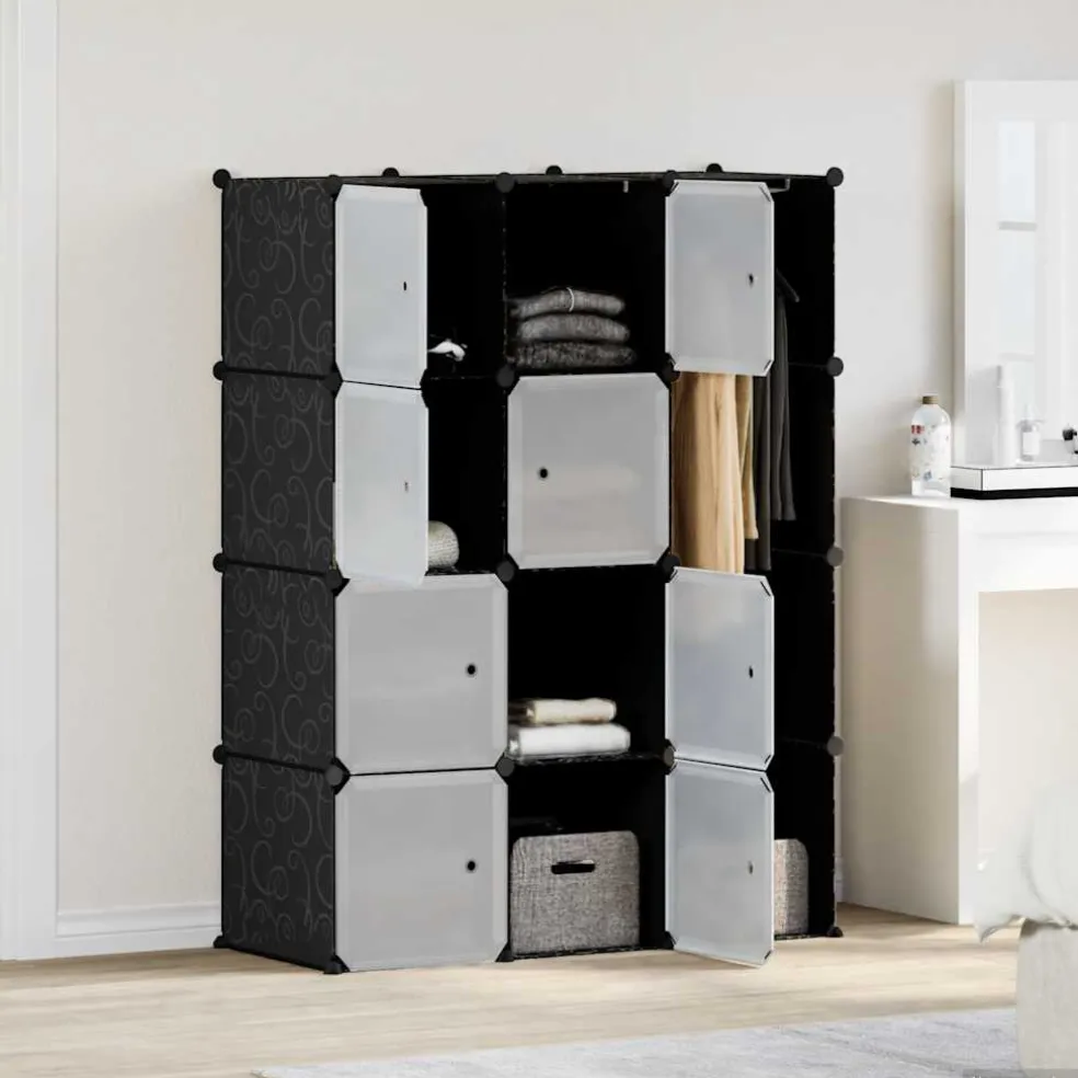 vidaXL Kast met 9 vakken modulair 109x36,5x143 cm zwart en wit