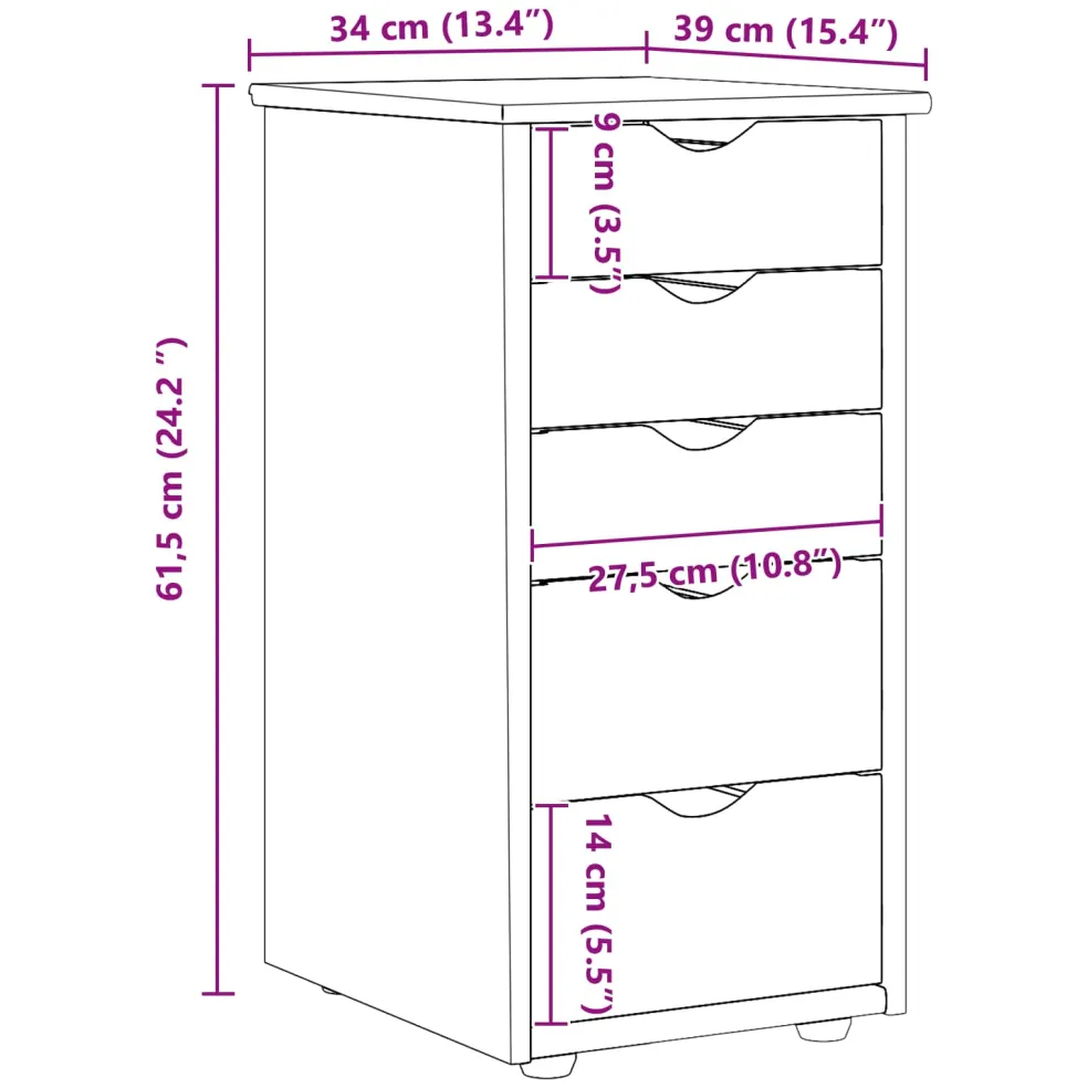 vidaXL Kast 34 x 39 x 61,5 cm Massief Vurenhout Honingbruin