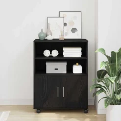vidaXL Kast Zwart Eiken 60 x 48 x 74.5 cm Met wielen