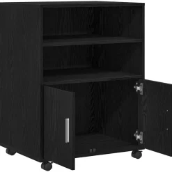 vidaXL Kast Zwart Eiken 60 x 48 x 74.5 cm Met wielen