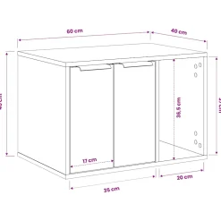 vidaXL Kattenbakkast 60x40x40 cm bewerkt hout grijs sonoma eikenkleur
