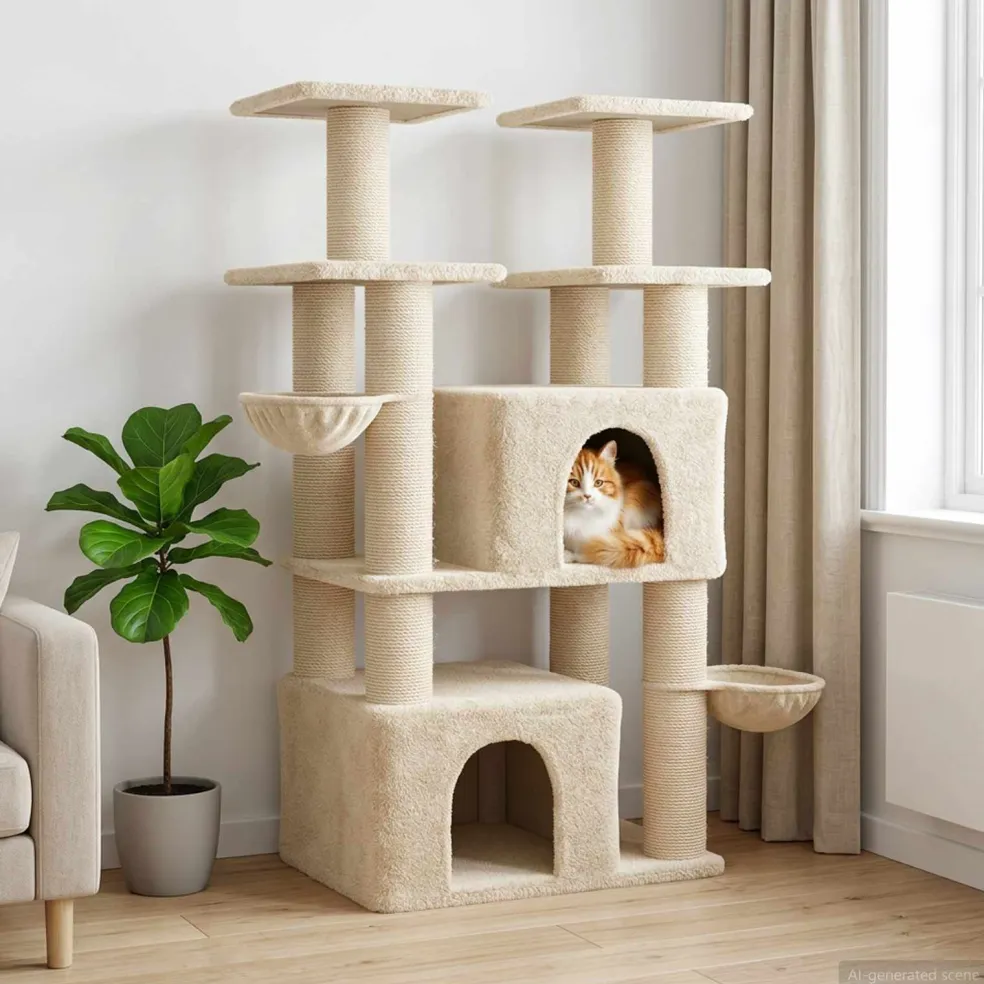 vidaXL Kattenboom met sisal krabpalen Crèmekleurig 147 cm 2 st