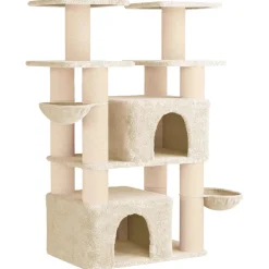 vidaXL Kattenboom met sisal krabpalen Crèmekleurig 147 cm 2 st