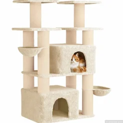 vidaXL Kattenboom met sisal krabpalen Crèmekleurig 147 cm 2 st