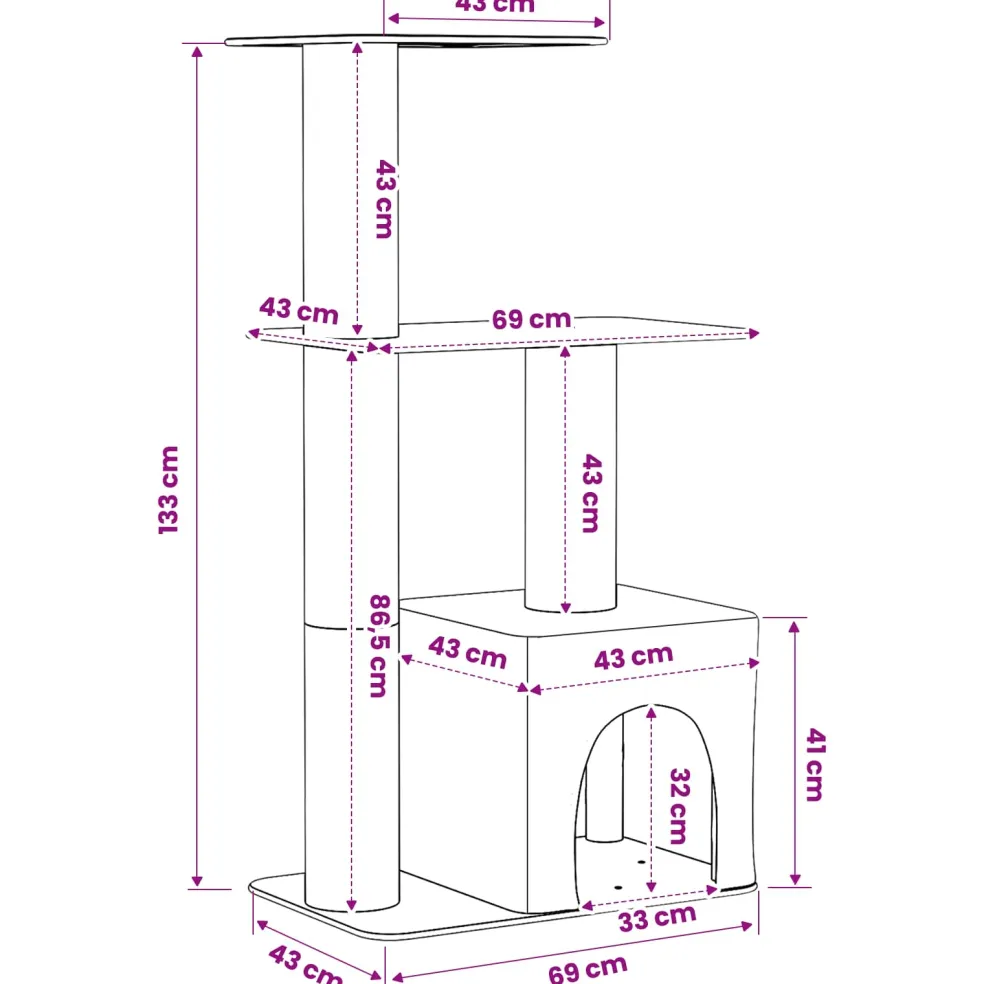 vidaXL Kattenboom met sisal krabpalen Lichtgrijs 133 cm
