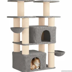 vidaXL Kattenboom met sisal krabpalen Lichtgrijs 147 cm 2 st