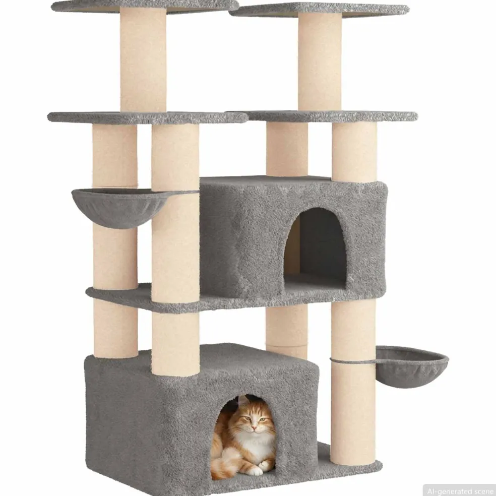 vidaXL Kattenboom met sisal krabpalen Lichtgrijs 147 cm 2 st