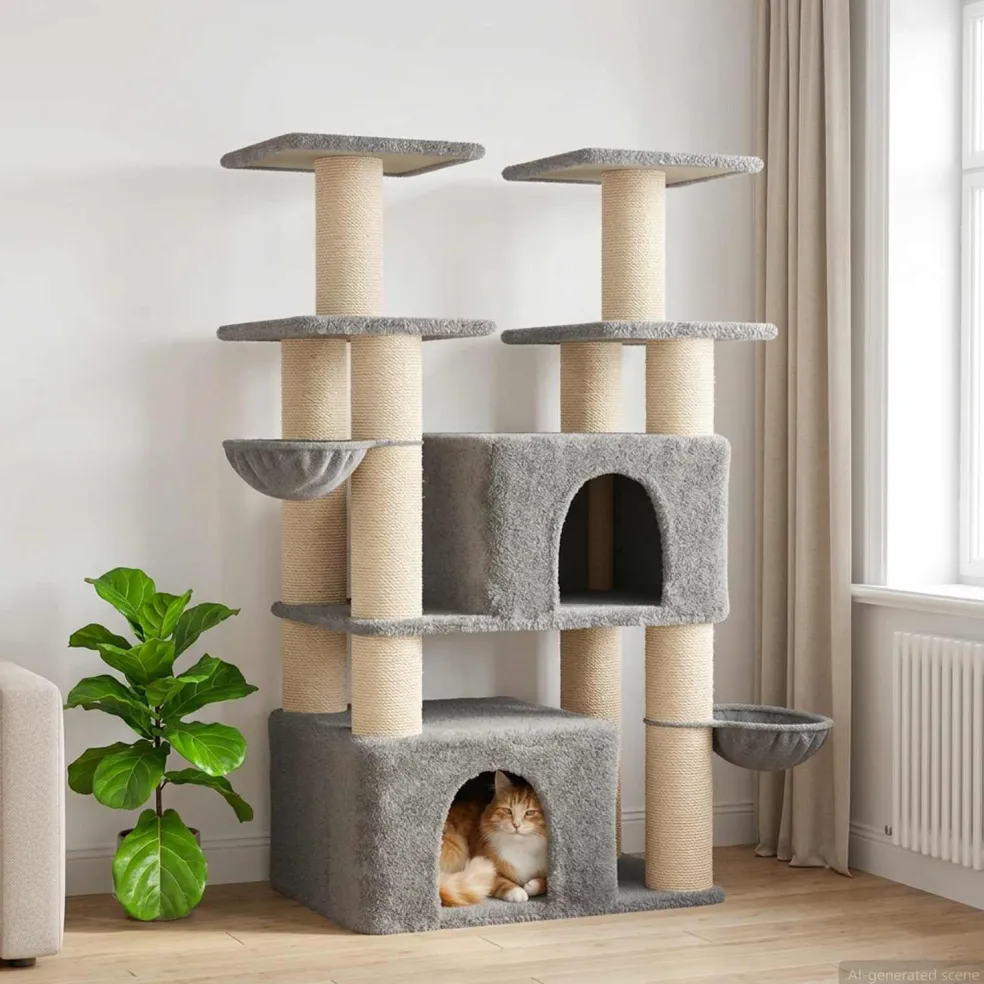 vidaXL Kattenboom met sisal krabpalen Lichtgrijs 147 cm 2 st