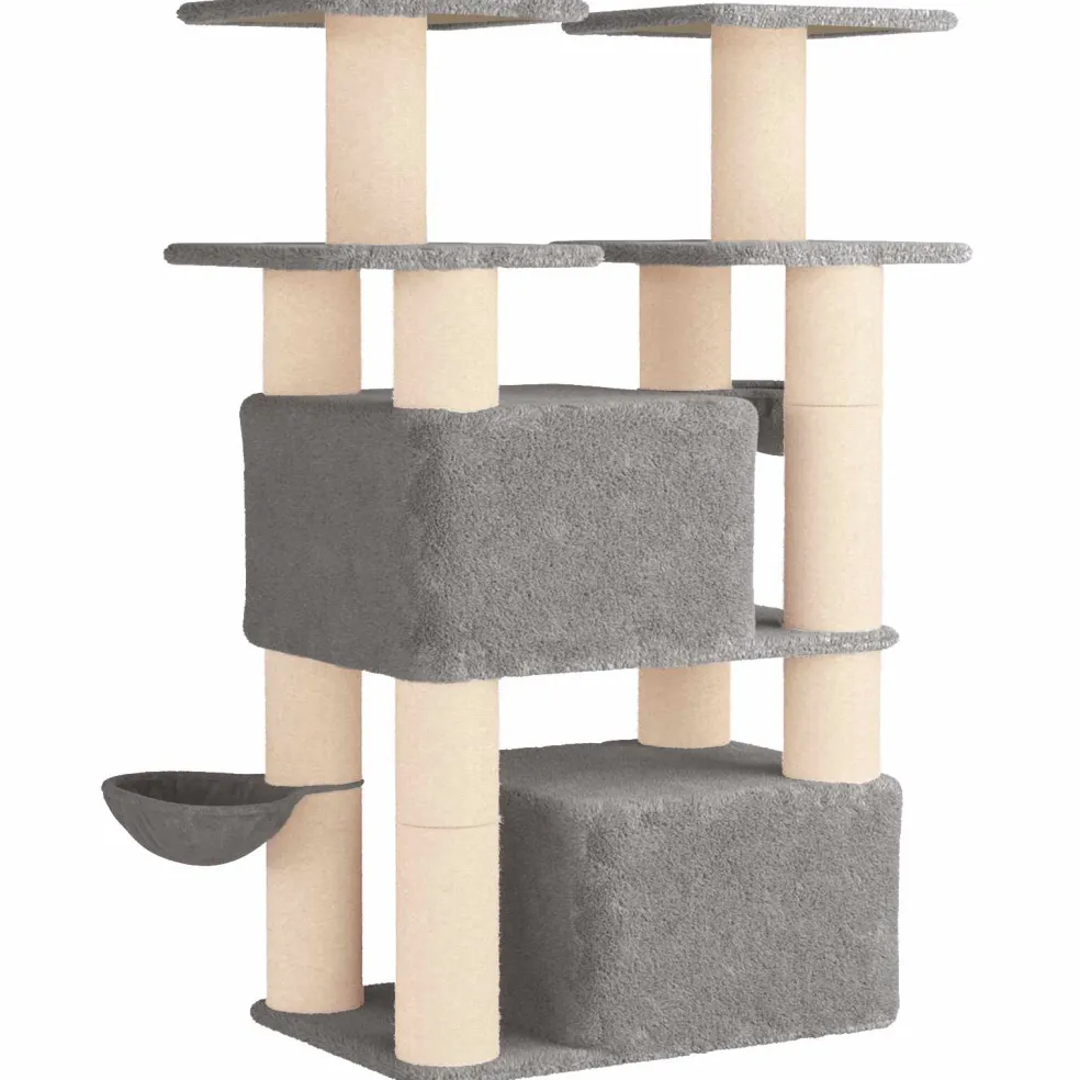 vidaXL Kattenboom met sisal krabpalen Lichtgrijs 147 cm 2 st
