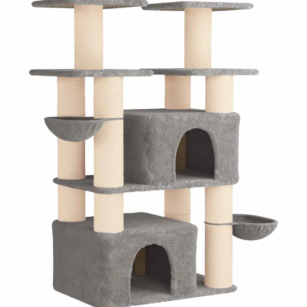 vidaXL Kattenboom met sisal krabpalen Lichtgrijs 147 cm 2 st
