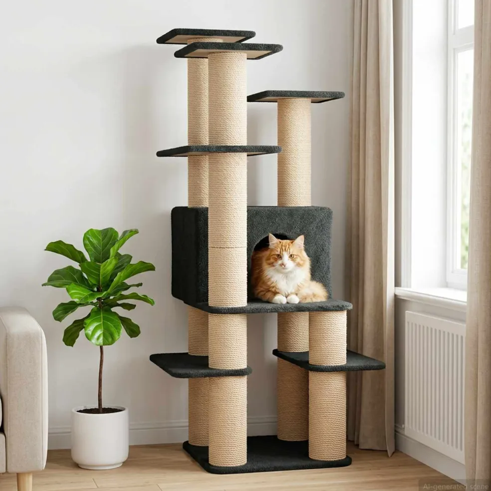 vidaXL Kattenboom met sisal krabpalen Donkergrijs 161 cm