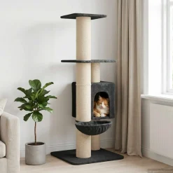vidaXL Kattenboom met sisal krabpalen Donkergrijs 137 cm