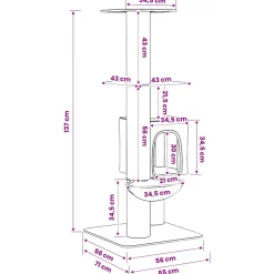 vidaXL Kattenboom met sisal krabpalen Donkergrijs 137 cm