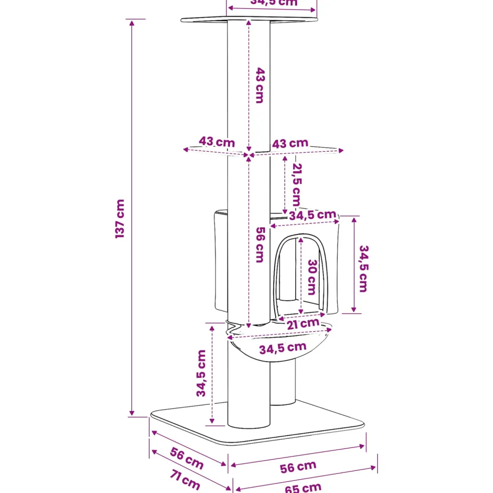 vidaXL Kattenboom met sisal krabpalen Donkergrijs 137 cm