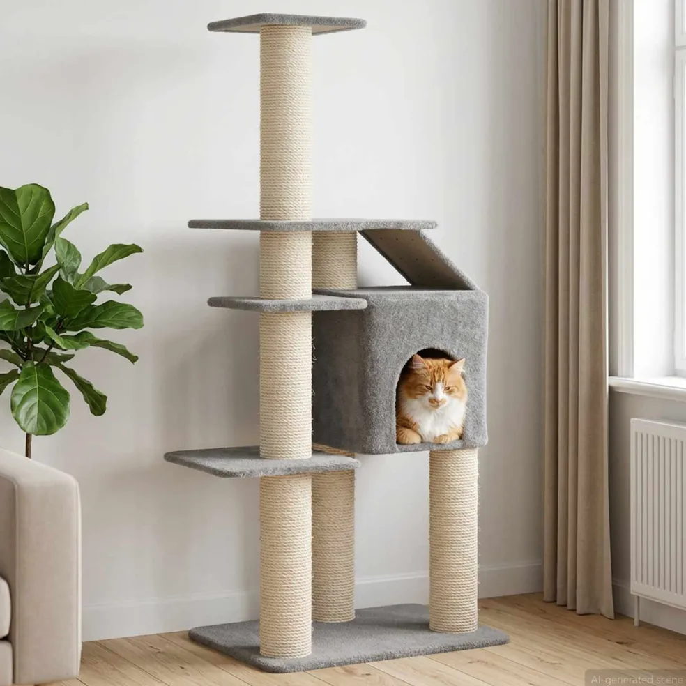 vidaXL Kattenboom met sisal krabpalen Lichtgrijs 183 cm