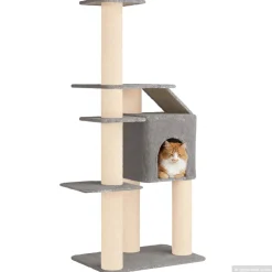 vidaXL Kattenboom met sisal krabpalen Lichtgrijs 183 cm