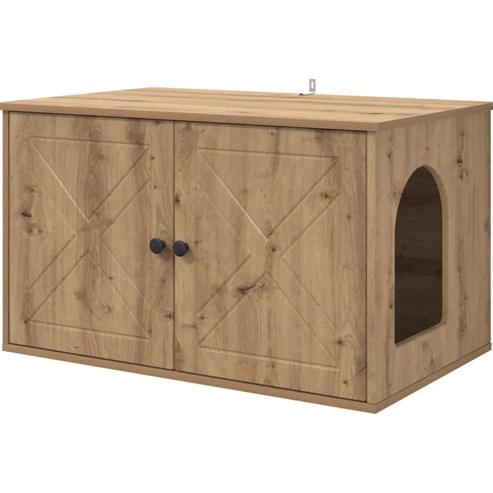 vidaXL Kattenhuis Artisanaal eiken 85 x 55 x 50,5 cm Bewerkt hout