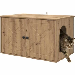 vidaXL Kattenhuis Artisanaal eiken 85 x 55 x 50,5 cm Bewerkt hout