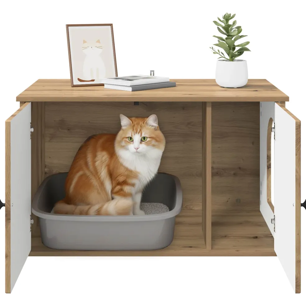 vidaXL Kattenhuis Artisanaal eiken 85 x 55 x 50,5 cm Bewerkt hout